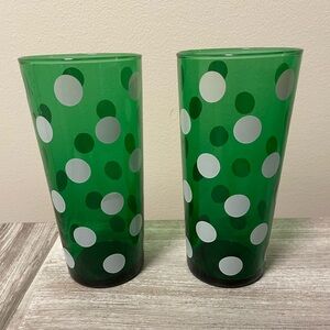 Fire King Green and White Polka Dot Glass Tumblers Set of 2